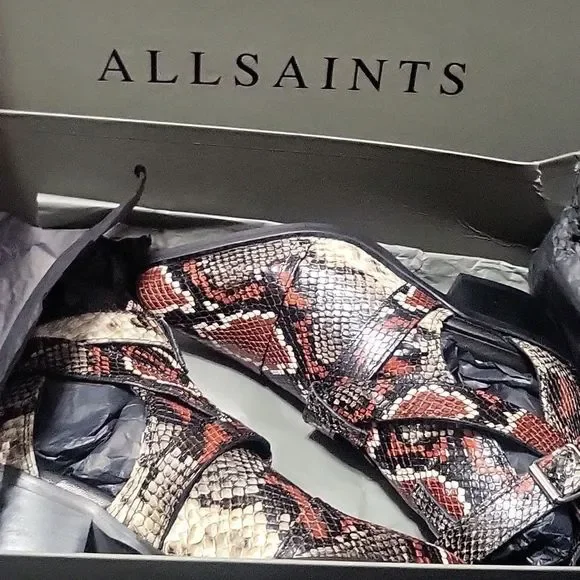 ALL SAINTS "Darcy" Red Leather Snake Print Pointed Toe Buckle Bootie 36 - Picture 10 of 10